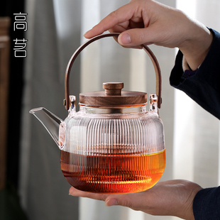 新款高端全玻璃煮茶壶室内家用高硼硅加厚可明火耐高温提梁壶单壶