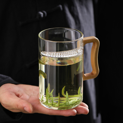 月牙杯过滤绿茶泡茶器玻璃杯男士个人专用办公室水杯花茶杯大容量