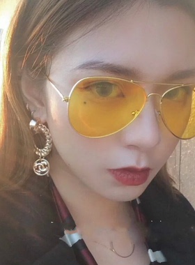2018韩国情侣新款眼镜透明太阳镜潮女飞行员黄色原宿风蛤蟆墨镜男
