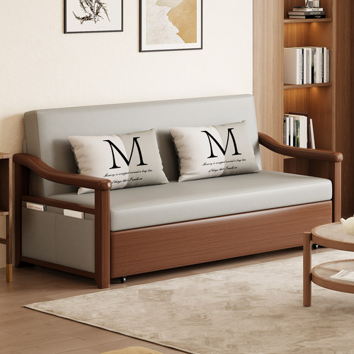 客厅多功能可折叠推拉实木沙发床