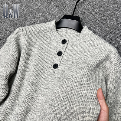 美式复古门筒领毛衣套头圆领