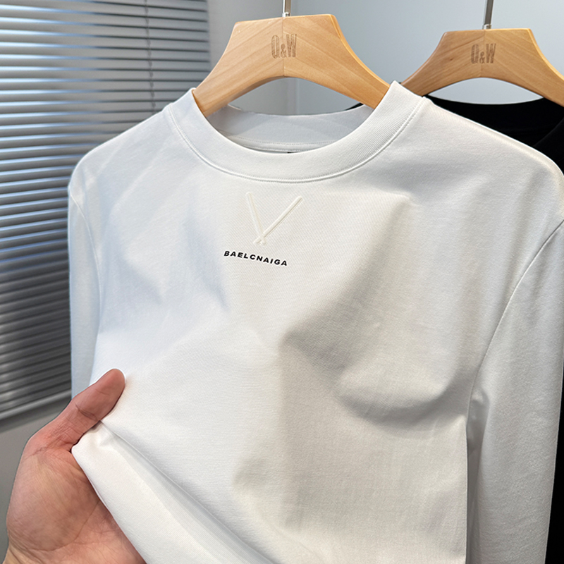 高端新疆长绒棉白色t恤男长袖