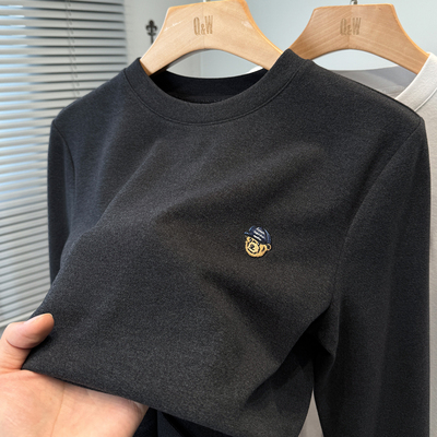 小熊刺绣磨毛德绒打底衫男款长袖