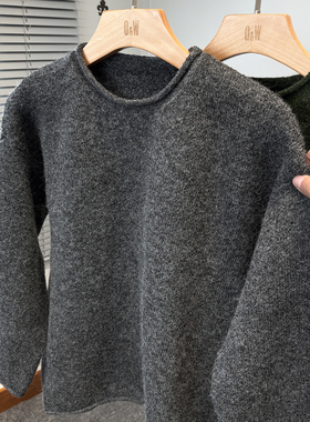 简约高级感灰色毛衣男圆领韩版宽松套头针织衫秋冬季加厚线衣服潮