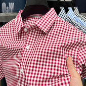 小格子衬衫 宽松衬衣服韩版 男士 经典 短袖 纯棉夏季 潮流寸衣男装 高端