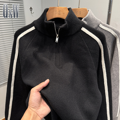 织带毛衣套头拉链半高领