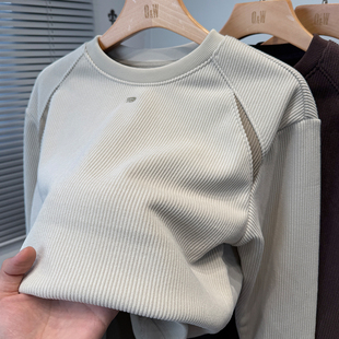 奥利绒拼色拼接卫衣男圆领加绒加厚秋冬季2025新款青年休闲上衣服