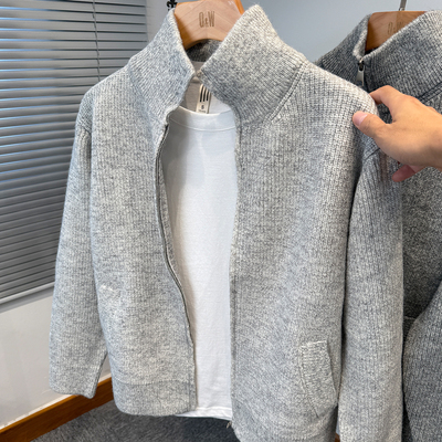 纯色开衫男针织衫加厚款