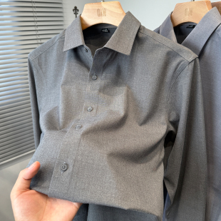 含绵羊毛衬衫男长袖商务休闲秋冬季厚款衬衣服男中年纯色百搭正装