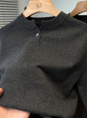 美式亨利领毛衣男薄款秋冬季青年纯色百搭针织衫男装套头内搭上衣