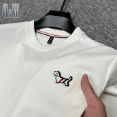 品牌刺绣tb打底衫 t恤男春秋季 前短后长袖 男圆领潮流 下摆开叉