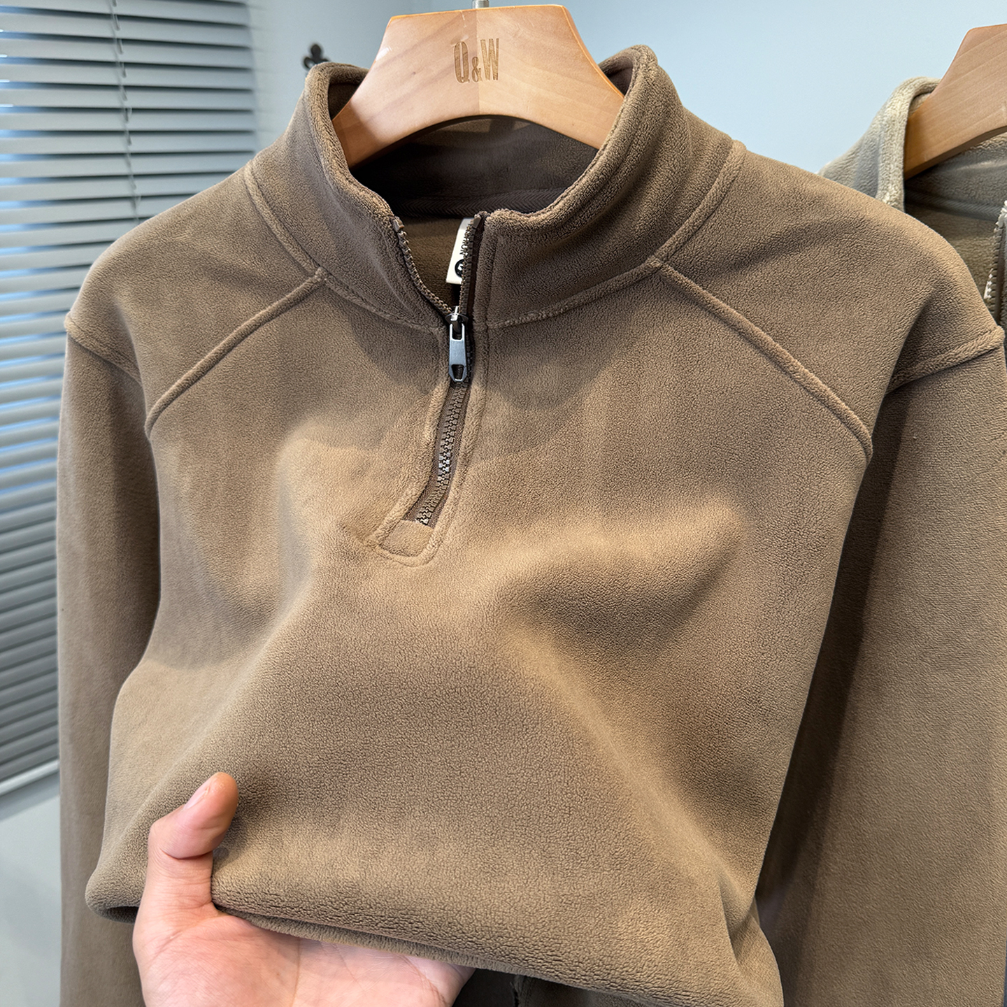 奥粒绒拉链半高领卫衣男加绒加厚