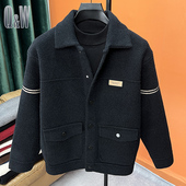 毛呢大衣男短款 中年商务休闲针织开衫 男外套翻领加厚毛衣潮有口袋