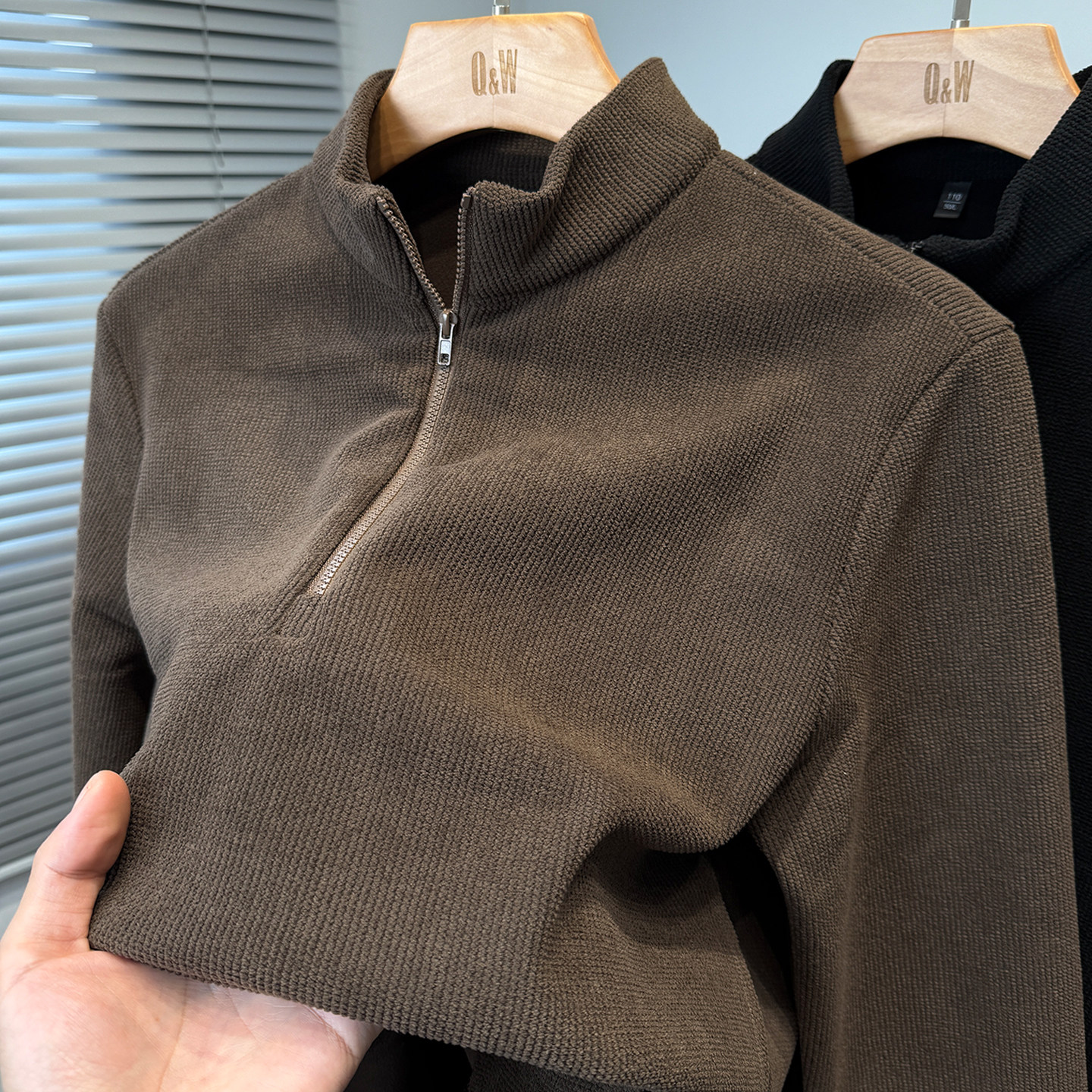 拉链半高领卫衣男加绒