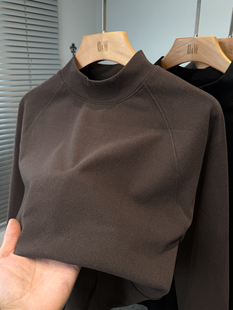 磨毛德荣绒打底衫男半高领秋冬季纯色百搭t恤男长袖中领内搭上衣