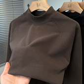 纯色百搭t恤男长袖 磨毛德荣绒打底衫 男半高领秋冬季 中领内搭上衣