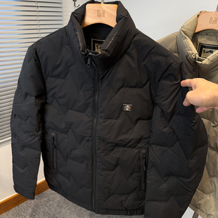 新国标90绒子立领羽绒服男款冬季加厚中年休闲外套压皱短款面包服