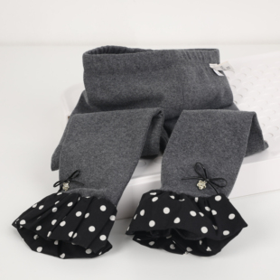 女童打底裤春秋款蝴蝶结圆点大脚口纯棉宝宝打底裤洋儿童裤子外穿