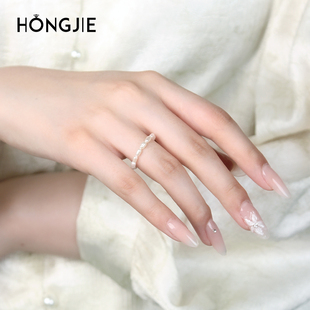 珍珠戒指女东海水晶玛瑙玉髓碧玺宝玉石素圈指环尾戒小米珠玉戒指