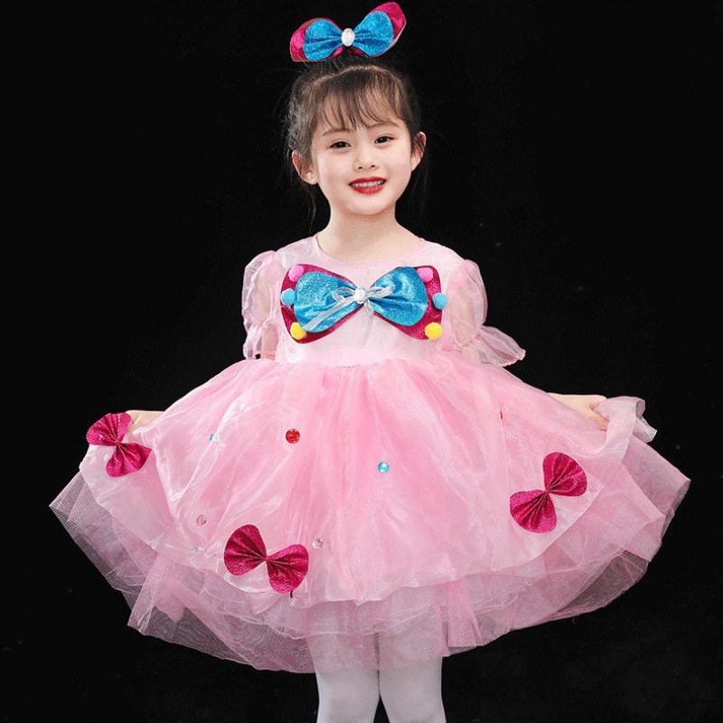六一儿童舞蹈演出服装可爱蓬蓬纱裙粉红色蝴蝶公主裙幼儿园女童