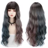 欧美流行假发女长卷发鸳鸯色整顶头套大波浪双色齐刘海全头套