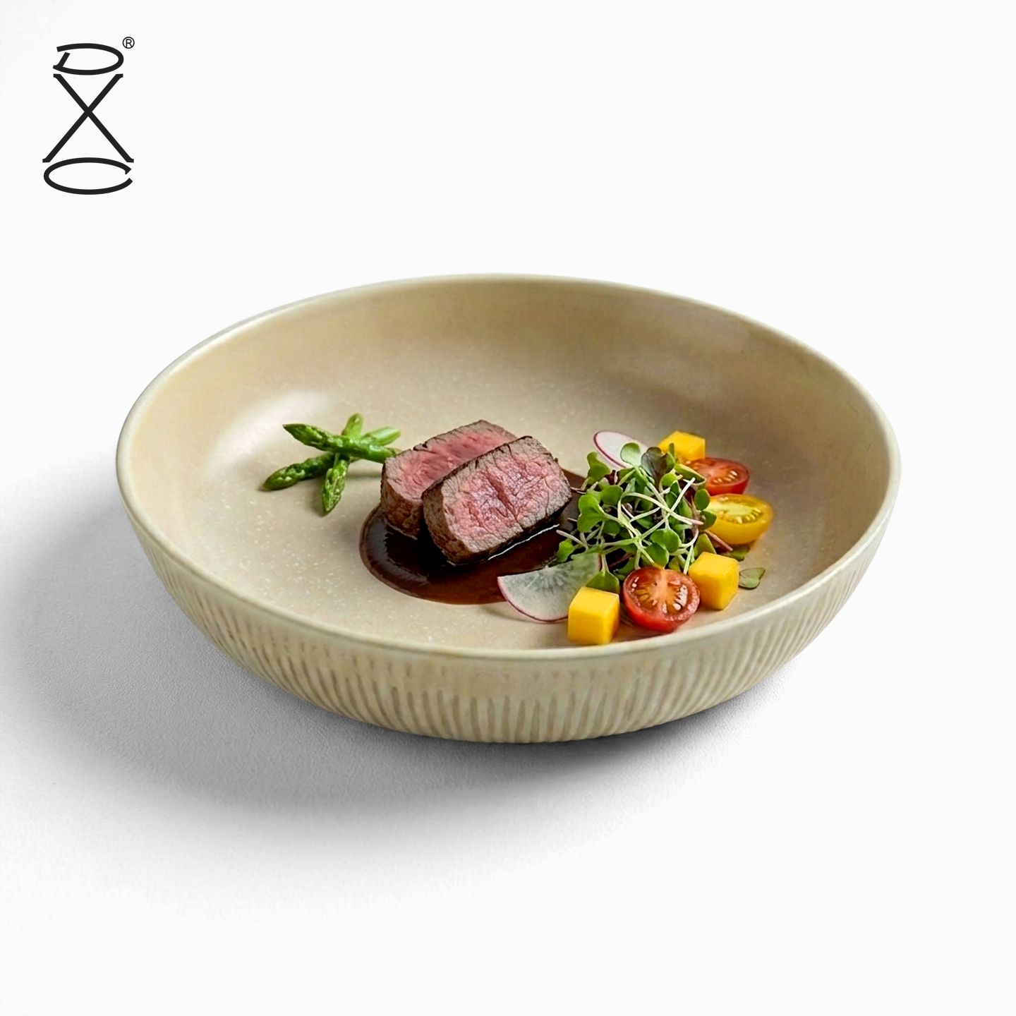 DXC北欧加深陶瓷菜盘子圆形精致创意个性家用 不规则陶瓷餐具深盘