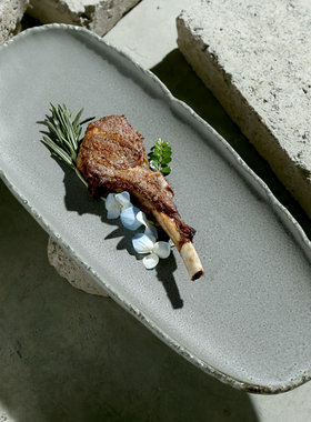 DXC北欧风艺术窑变陶瓷优雅灰色长条盘子 个性水泥色长条点心盘子