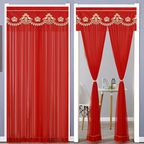 结婚红色门帘免打孔婚房专用隔断布帘装饰新婚卧室喜字家用遮挡帘