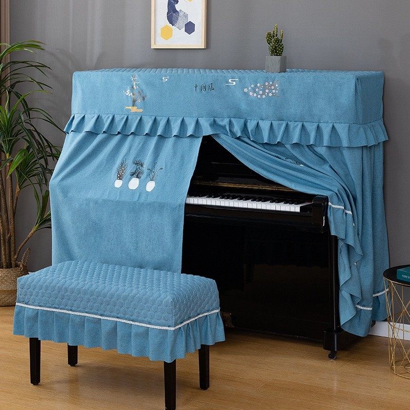 钢琴罩全罩布艺钢琴套现代简约盖布立式钢琴防尘罩琴凳套北欧