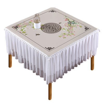 爱心妍新中式短绒双层美人纱桌布