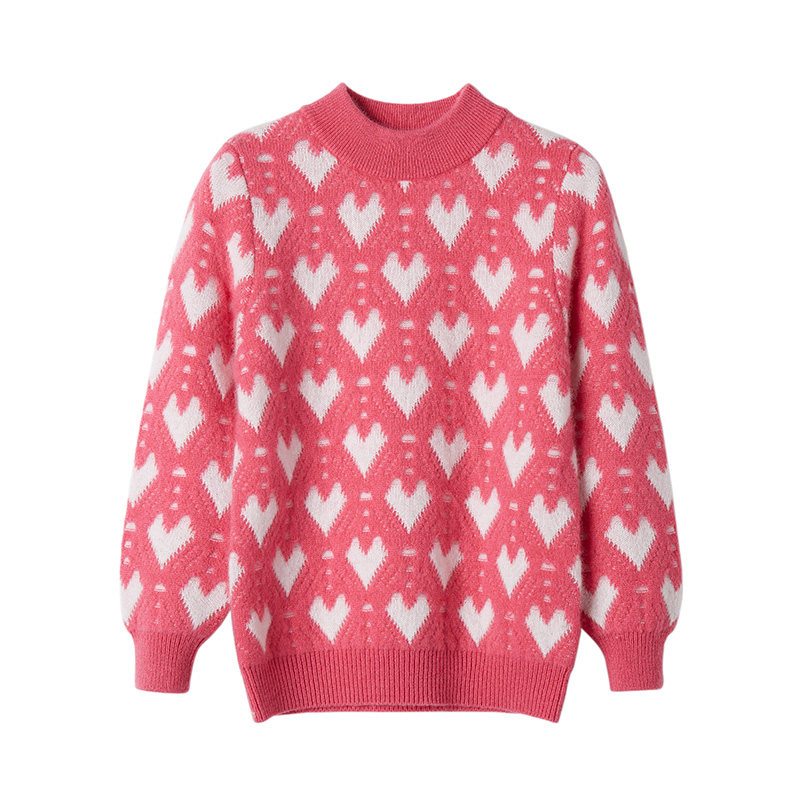 秋冬新款儿童羊绒衫女童心形时尚针织衫可爱洋气宝宝毛衣大童定制