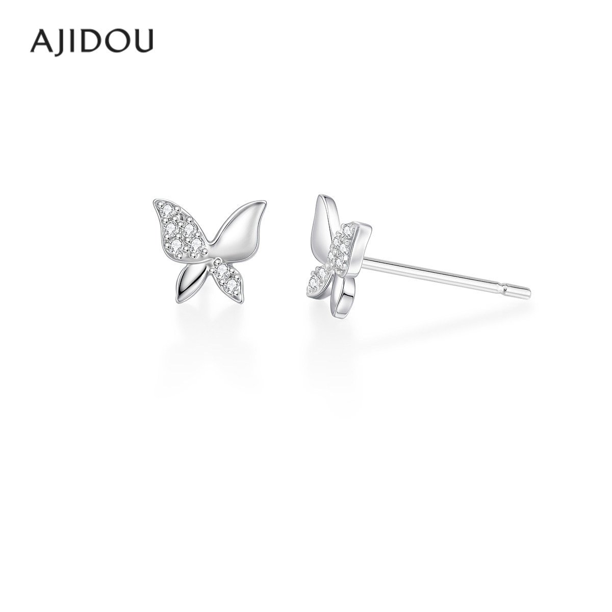 AJIDOU阿吉豆女耳饰银色蝴蝶百搭通勤镶钻耳环设计感气质优雅耳钉,饰品/流行首饰/时尚饰品新,耳环,淘宝优惠券,粉丝福利购,淘宝优惠卷
