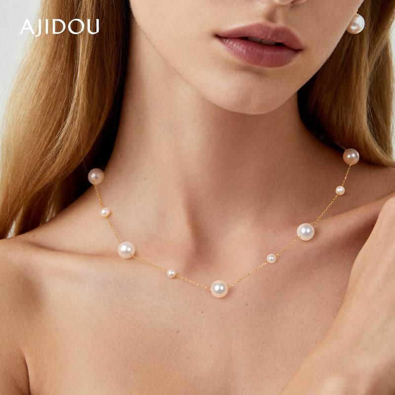 AJIDOU阿吉豆项链女通体S925纯银珍珠满天星锁骨链轻奢小众毛衣链