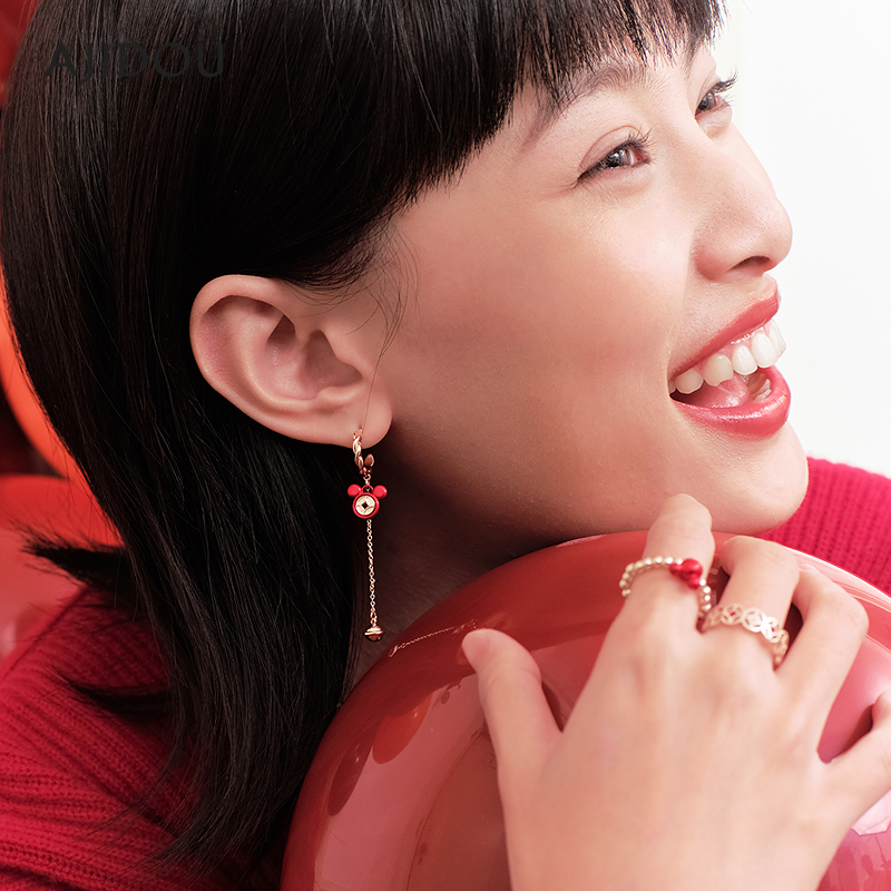 AJIDOU阿吉豆耳钉耳环女款钱币新年米奇系列线下专柜同款耳饰配饰