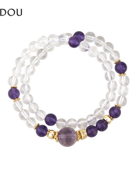 阿吉豆手饰女紫水晶透明叠戴手链