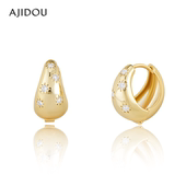 AJIDOU阿吉豆耳钉女款 高级感耳饰饰品 金色轻奢锆石耳圈2026年爆款