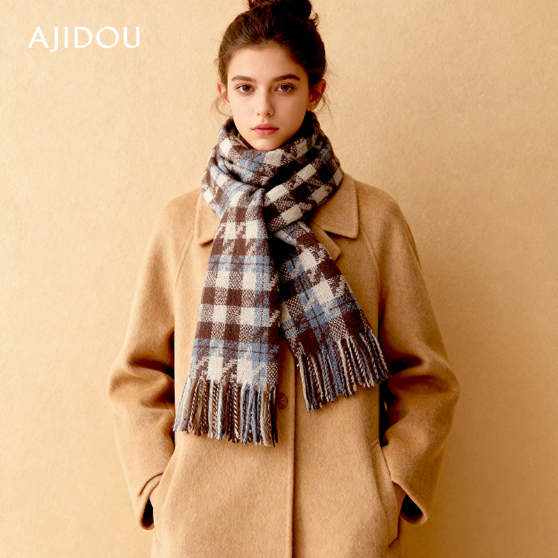 阿吉豆围巾女冬季保暖千鸟格围脖