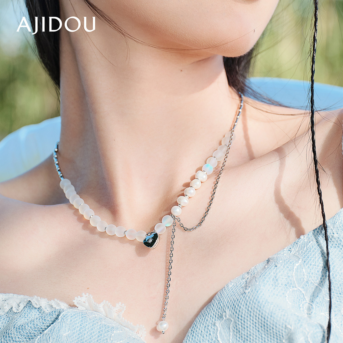 AJIDOU阿吉豆项链女珍珠项链小众时尚百搭潮酷淡水珍珠颈链锁骨链