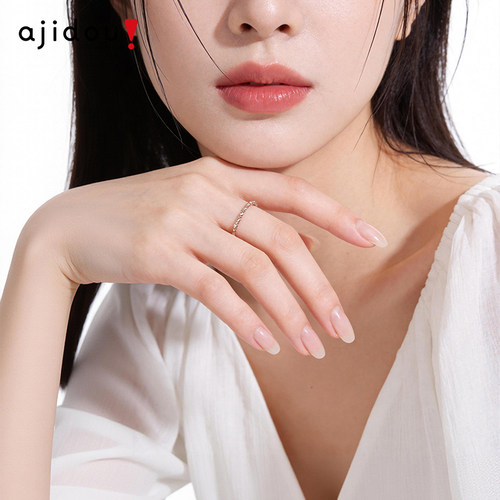 阿吉豆戒指女玫金色星光点点指环