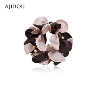 AJIDOU阿吉豆发饰拼色花朵发绳扎头发头绳气质珍珠高弹力马尾发圈
