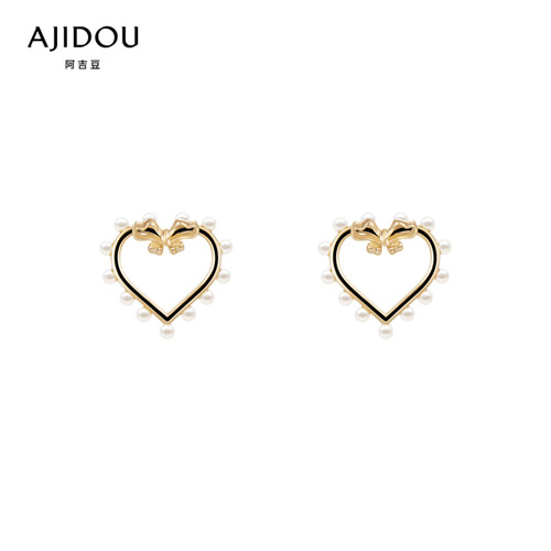 阿吉豆梦游仙境系列爱心珍珠耳钉