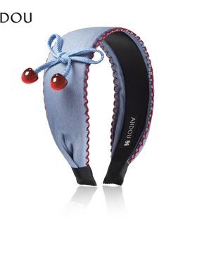 AJIDOU阿吉豆发箍秋高颅顶宽边蓝色樱桃头箍新款头饰女洋气发卡