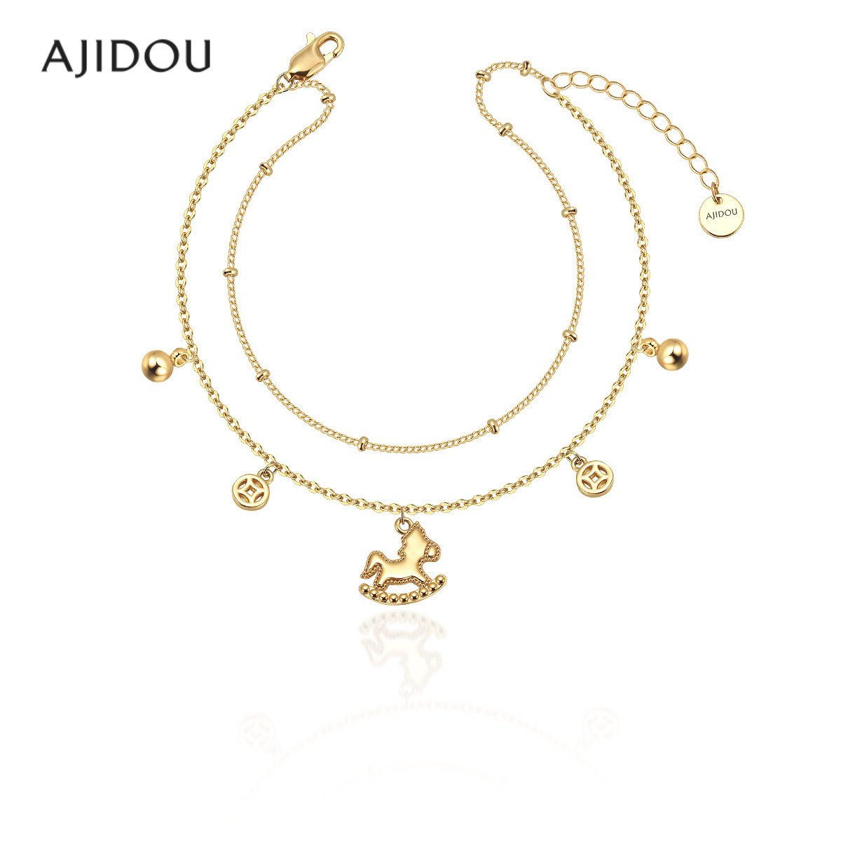 AJIDOU阿吉豆手链女款马上有钱新中式招财双层叠戴国风生肖马手串