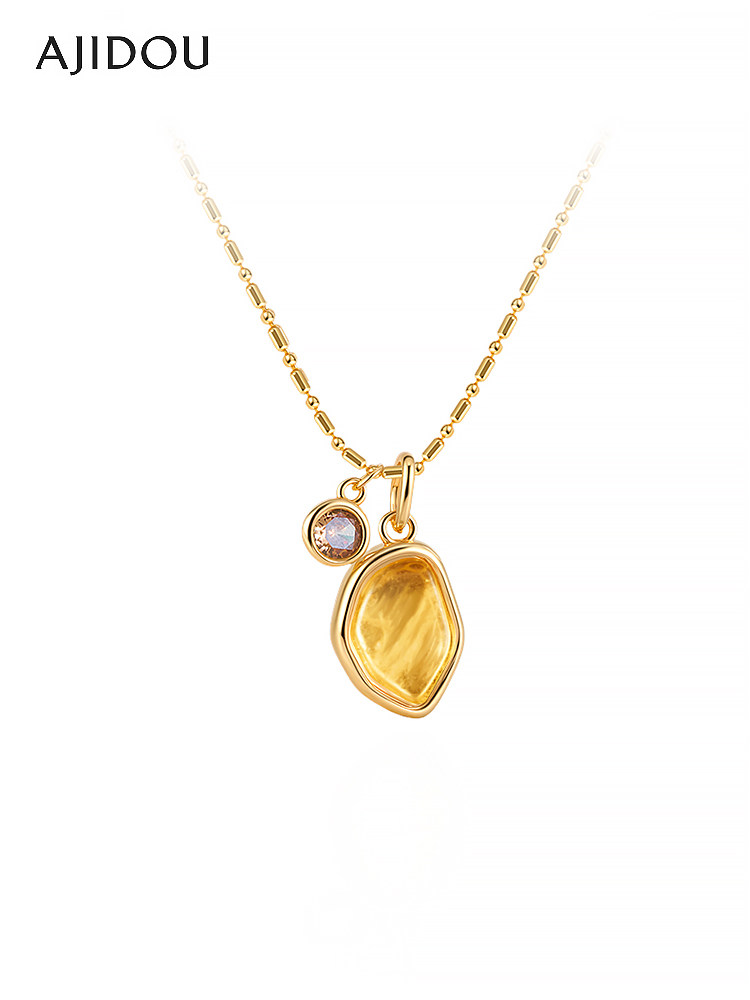 Dainty Natural Citrine Gold Pendant Necklace for Women