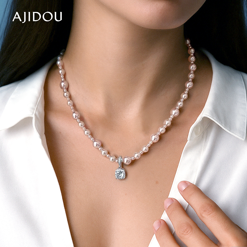 阿吉豆项链女款时尚珍珠方糖吊坠