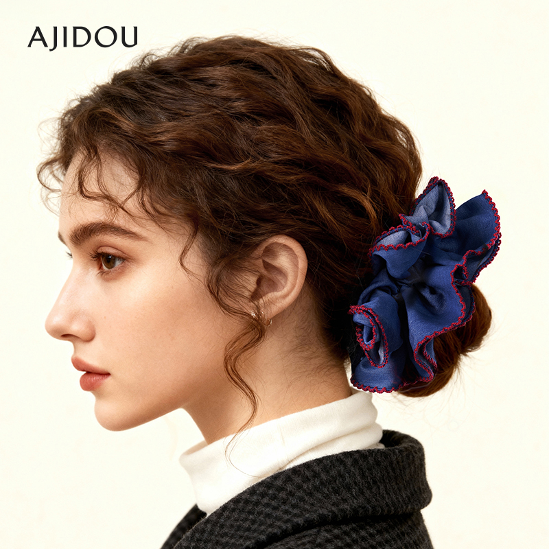 阿吉豆发圈法式大肠扎发圈蓝色女