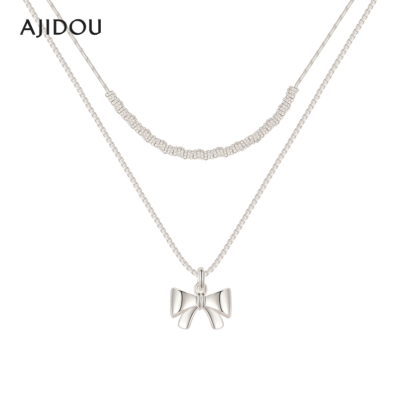 AJIDOU阿吉豆项链女925银可爱蝴蝶结吊坠专柜同款颈链锁骨链