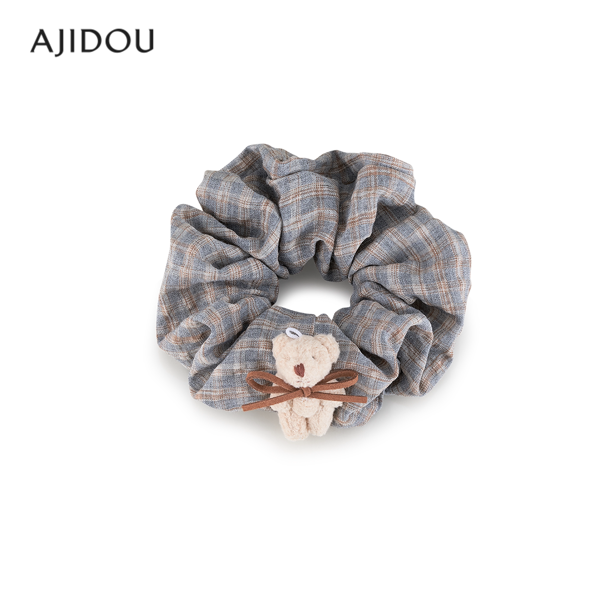 AJIDOU阿吉豆小熊发圈新款发饰女韩系发绳格纹蝴蝶结马尾大肠发圈