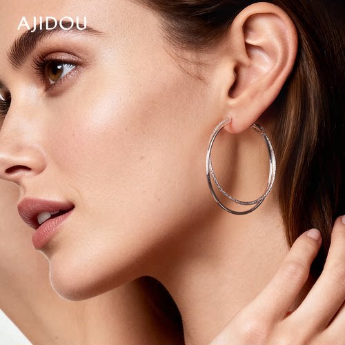 AJIDOU阿吉豆耳饰女款银色大耳圈