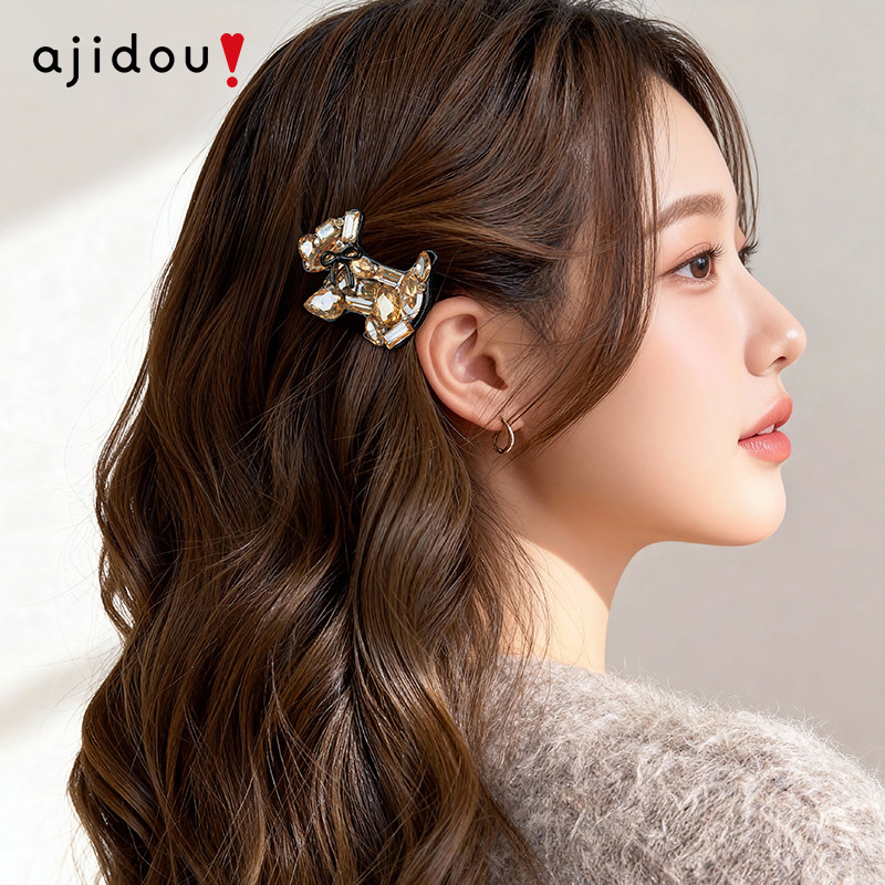 AJIDOU阿吉豆水晶西高地小狗蝴蝶结发夹女侧边夹刘海夹鸭嘴夹子